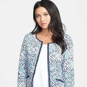Hinge Blue White Hidden Faces Quilted Jacket